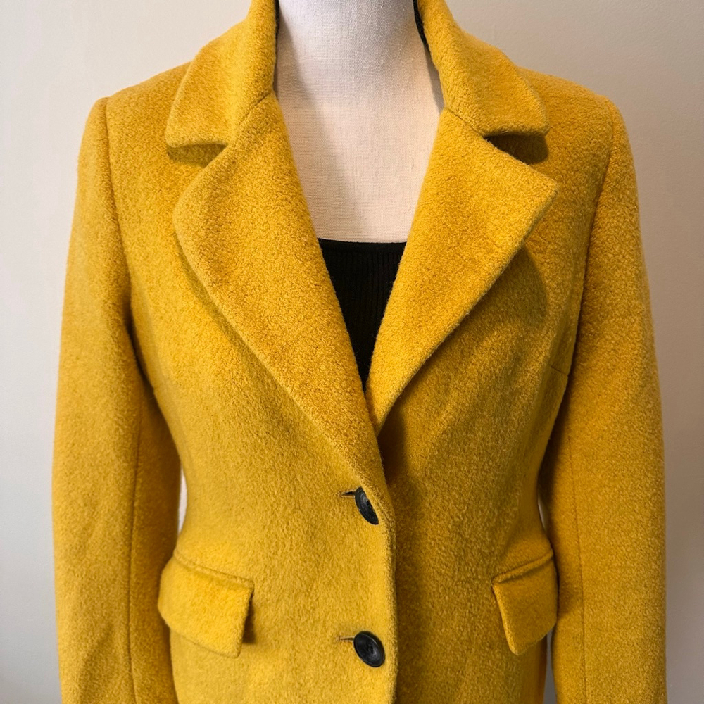 Sam Edelman | Mustard Ochre Wool Blend Walker Coat XS | Tailored Minimal Luxe - Picture 2 of 12